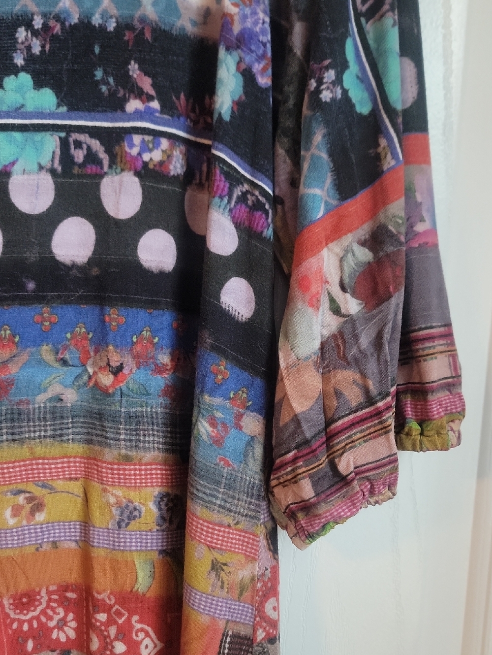 Johnny Was Sonnet patchwork puff sleeve top Shirt mixed print boho round neck L - Picture 2 of 5